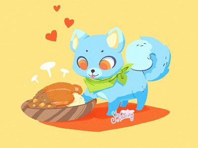 Cutlet Curry curry cute animal digital art dog food hungry illustration orange puppy yellow
