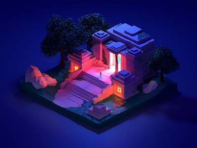 Sanctuary – Midnight 3d 3d art 3d ilustration art blender blender 3d blender3d blendercycles cycles render cyclesrender diorama illustration isometric isometry render temple