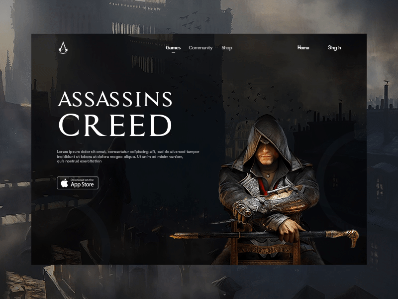 Assassins creed, landing page 3d after effects animation app motion branding clean design gif illustration interaction interaction design landing page landing page design microinteraction mobile motion motion design photoshop ui animation ui design