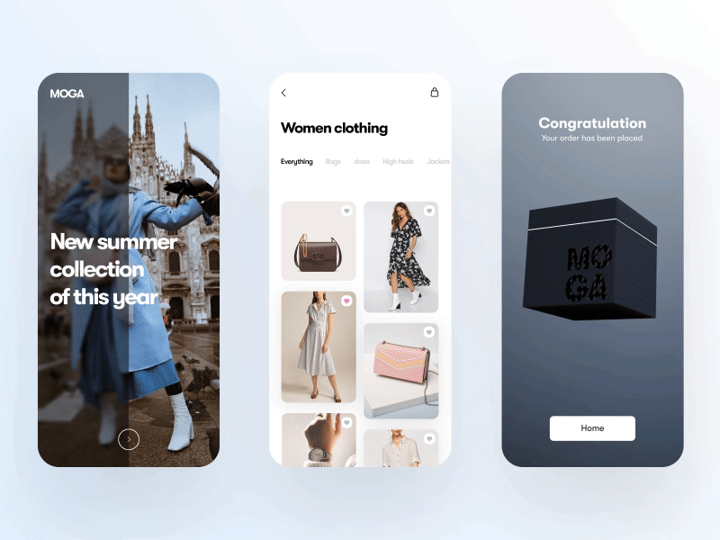 Fashion UI 3d 3d animation after effects animation app app design box card gif illustration interaction design logo microinteraction mobile motion motion design photoshop ui animation ui design ui ux