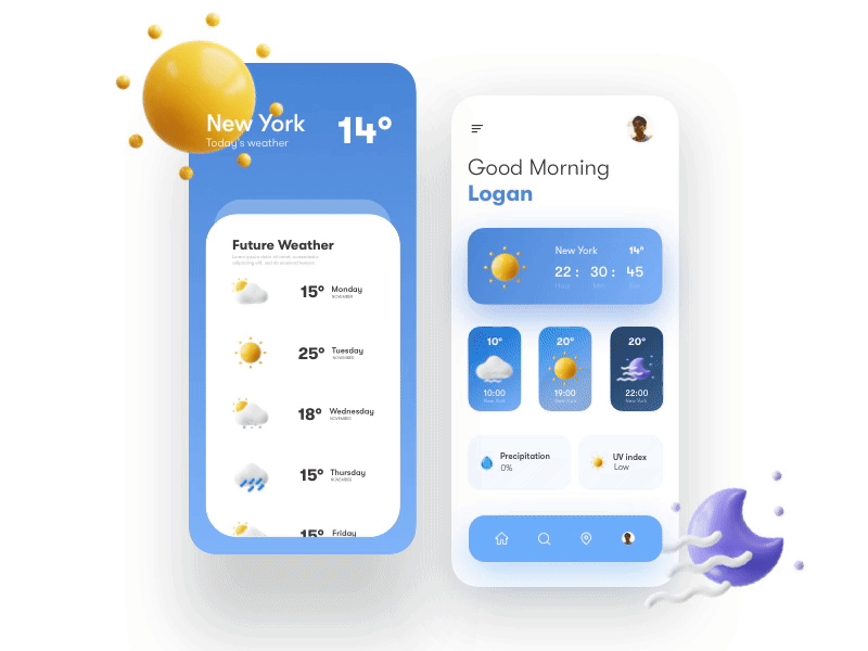 Weather App 3d 3d animation after effects animation app blue branding clean design gif graphic graphic design interaction design microinteraction minimal mobile motion design sketch ui animation weather