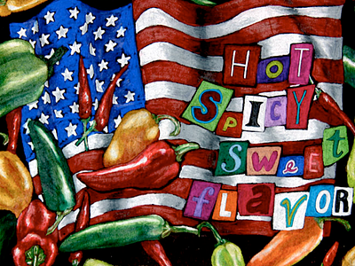 American fire america chili collage color pencil cut outs hand drawn prisma texture
