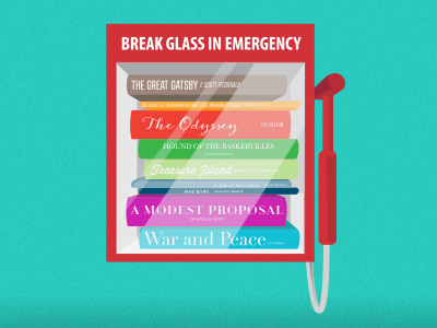 Break Glass in Emergency books bookworm classics emergency greeting card humor illustration print reading