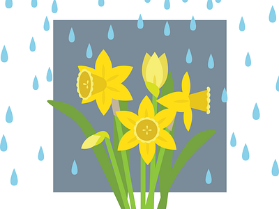 PDX Spring adobe illustrator daffodils digital art drawing flat flowers graphic design illustration nature pdx rain vector