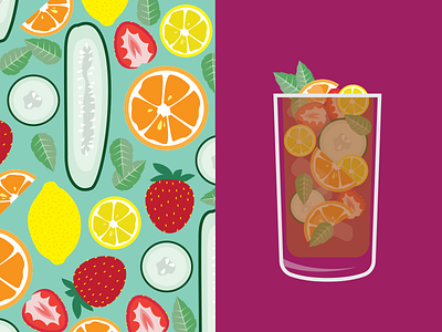 Pimm's Cup adobe illustrator cocktail cucmber drawing drink flat fruit graphic design illustration strawberry summer vector