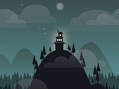 Solitude of Night clouds dark digital art forest illustration landscape light mountain night vector