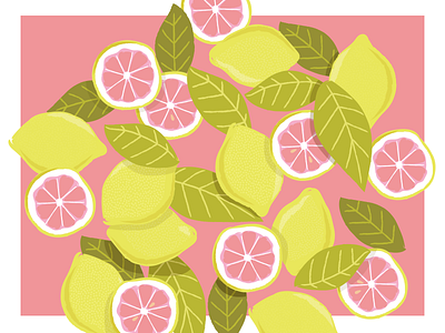 Pink Lemonade adobe citrus digital art drawing food graphic design illustration lemons pattern design pink vector