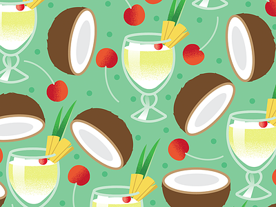 Pina Colada Pattern adobe booze cocktail coconut drink flat design food illustrator pattern design pina colada vector