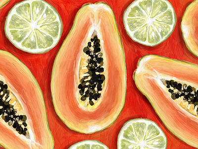 Papaya & Lime adobe sketch brushes digital painting drawing graphic design illustration ipad pro lime papaya still life texture tropical fruit
