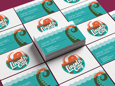 Lincoln City Business Cards adobe business cards graphic design illustration indesign layout lincoln city logo ocean oregon print typography