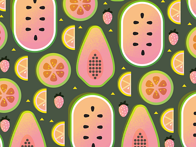 Pink Fruit adobe drawing flat design food fruit graphic design illustration papaya pattern design pink tropical vector watermelon