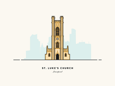 St Luke's Church building buildings city icon illustration liverpool skyline st lukes church sticker uk vector worship