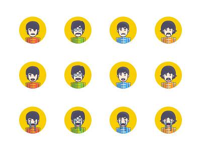 We're Sgt. Peppers Lonely... Grumpy, Happy, Sad... Club Band beatles emoji faces flat george icons illustration john paul ringo stickers yellow