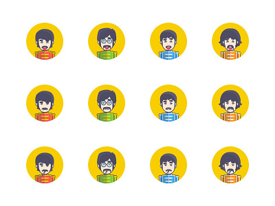 We're Sgt. Peppers Lonely... Cheeky, Sad, Smoking... Club Band beatles emoji faces flat george icons illustration john paul ringo stickers yellow