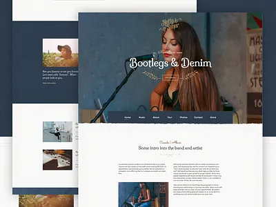 Bandzoogle - Country Theme artist band blue denim music theme ui ux webdesign website website builder white