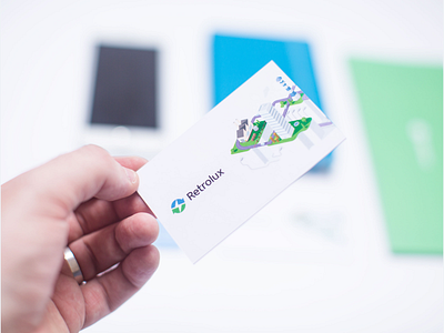 Retrolux Brand Business Card blue brand branding building business card green illustration light logo management startup technology