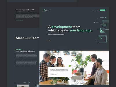 Z Dev Website Design code design dev development illustration inspiration landing page navy photo team website