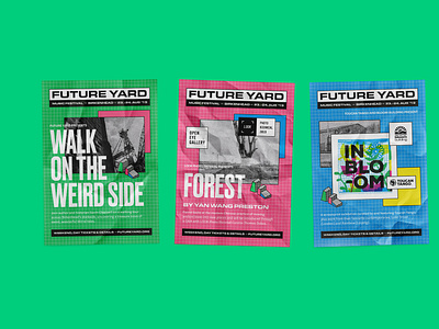 Future Yard Posters brutalist festival festival poster forest green grid logo mockup music paper screenprint tickets walk