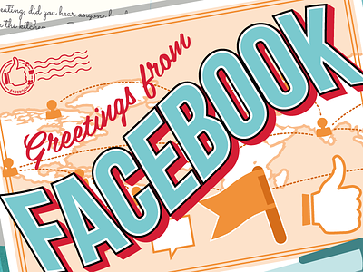 Greetings from Facebook, vintage-postcard-style bixa media facebook hoodzpah icons social media travel vintage