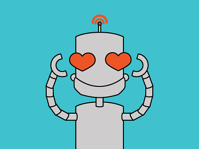 Robot in love cartoon hearts hoodzpah illustration robot tutorial wifi signal