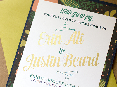 Erin & Justin's Wedding Invite floral gold foil invite script wedding