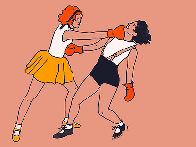 Fisticuffs fighting girls illustration procreate vintage