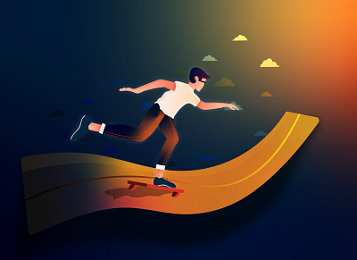 Skater boy artist artwork character colorful design illustration illustrator landscape skate skater sunset vector