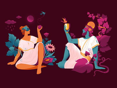 Ariadne and Dionysus character digitalart illustration illustration design mythology summer vector illustrator wine wine branding wine label womenwhodraw