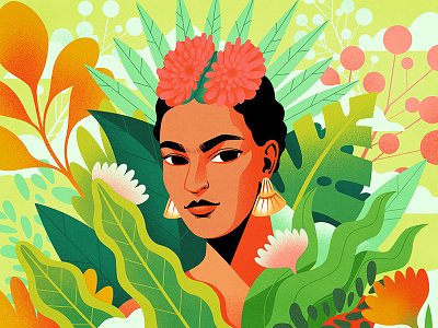 Frida Kahlo colourful creativewomen digitalart fridakahlo illustration jungle plants portrait vector womeninillustration womenwhodraw