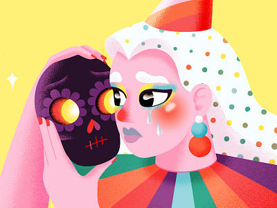 Sad clown with skull character clown crying drawthisinyourstyle illustration skull vectorart womenwhodraw