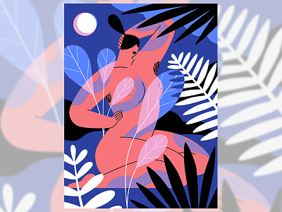 Lady in the Moonlight character illustration moonlight plants vectors womeninanimation womeninillustration