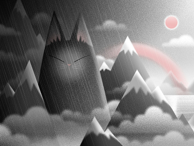 Misty mountain animation cat character cute digitalart illustration illustrator landscape monochrome mountains womenwhodraw