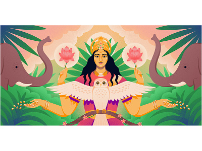 Medium: Goddess - Lakshmi digital illustration editorial illustration elephants goddess illustration illustrator medium nature plants vector art