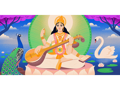 Goddess Saraswati for Medium digitalart editorial editorial art goddess illustration illustration art illustrator medium womenwhodraw