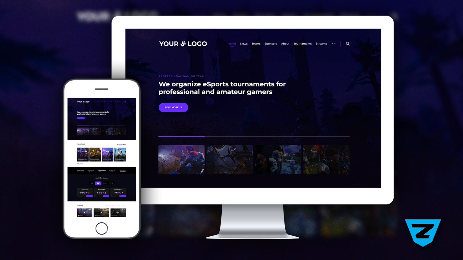 Download Website Mockup Template Gaming Website Violet Psd Template By Zonic Design On Dribbble PSD Mockup Templates