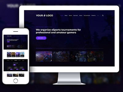 Website Mockup Template – Gaming Website – Violet – PSD Template