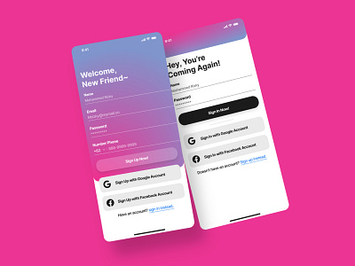 Sign In & Sign Up Mobile App Page calm candy color component elegant feminine figma gradient minimalist mobile app register sign in sign up ui app uiux