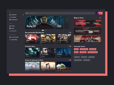 🎥 PixelMovie Dashboard Design dark mode dashboard desktop figma flat minimalist movie netflix pixel streaming service ui dark web design youtube