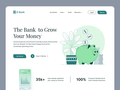 DBank- Banking Website bank banking website credit finance financial website hero homepage illustration landing page loan payment savings ui ux web
