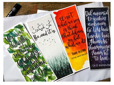 Handlettered Bookmarks bookmarks calligraphy design graphicdesign handlettering illustration lettering traditional art typography visual design watercolor