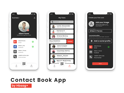 Contact Book App app black contact design email home mobile mono monochrome simple social media theme ui