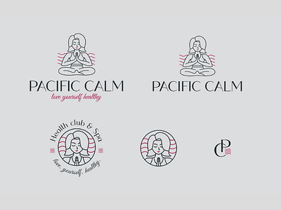 Pacific calm logo variations calm feminine graphic design illustration logo design logo designer modern relax spa women yoga