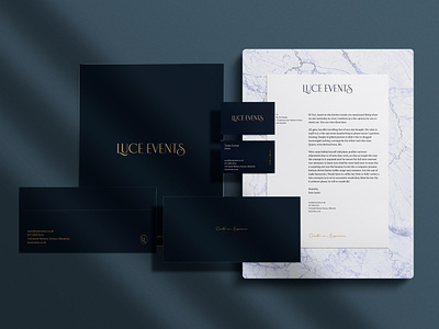 Luce Events | Stationery design brand collateral brand identity branding elegant luxurious modern premium print design stationery design typography