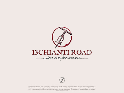 13 Chianti Road Wine Experiences - Logo Design cellar clasic corkscrew elegant glass of wine gourmet handwriting logo old rebranding sommelier traditional vineyard wine stain