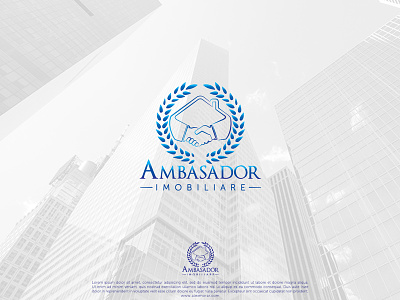 Ambasador Imobiliare Logo Design ambasador brandig elegant hands handshake house imobiliare logo real estate