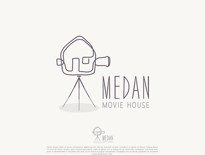 MEDAN Movie House logo design by Alex Mora cameraman dodle filming handmade house logo photocamera trepied video video production videocamera