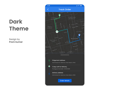 Location Tracker UI -(Dark Theme) adobexd android app daily 100 challenge daily ui dailyui dailyuichallenge design design trend designer ios ui uidesign uiux