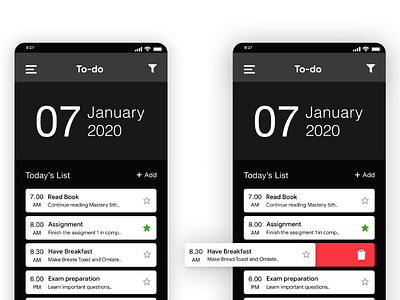 To-do app UI design ( dark theme ) android app design trend designer future interface design ios mobile newtrends pro ui ui design ui designer web