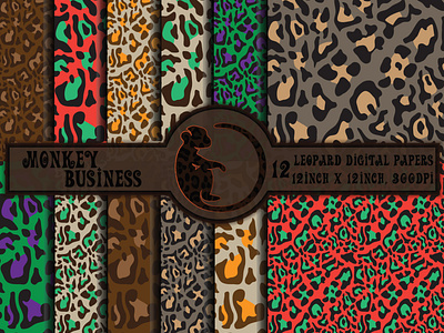 Leopard digital paper pack, 12 seamless leopard skin design