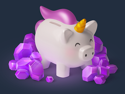 Piggybank crystal gameart illustration isometric piggybank unicorn